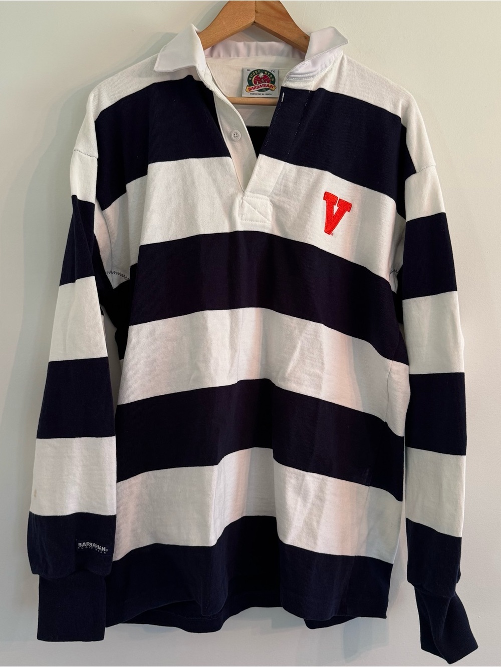 Vintage 90s BARBARIAN Virginia University Cavaliers Striped Rugby Shirt Size XL
